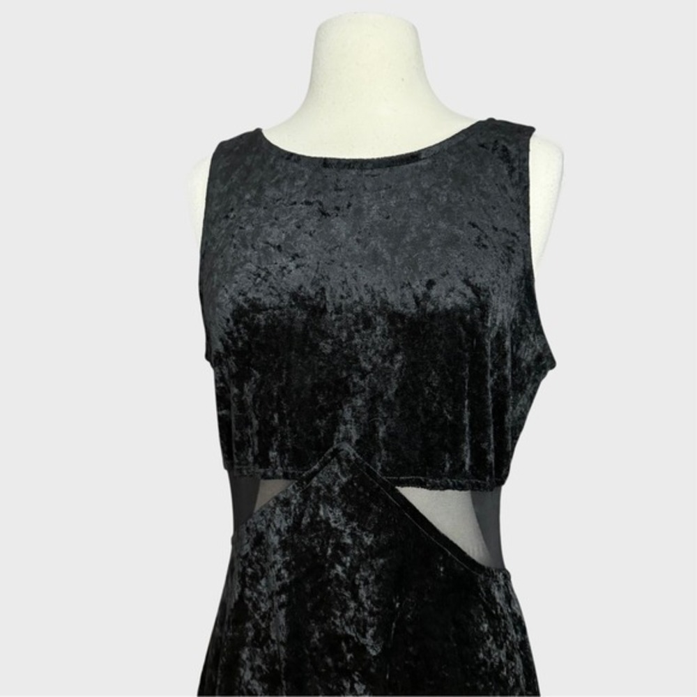 Vintage‎ 90's Medium Goth Black Crushed Velvet Maxi Dress Mesh Cutout Gothic - Picture 2 of 6